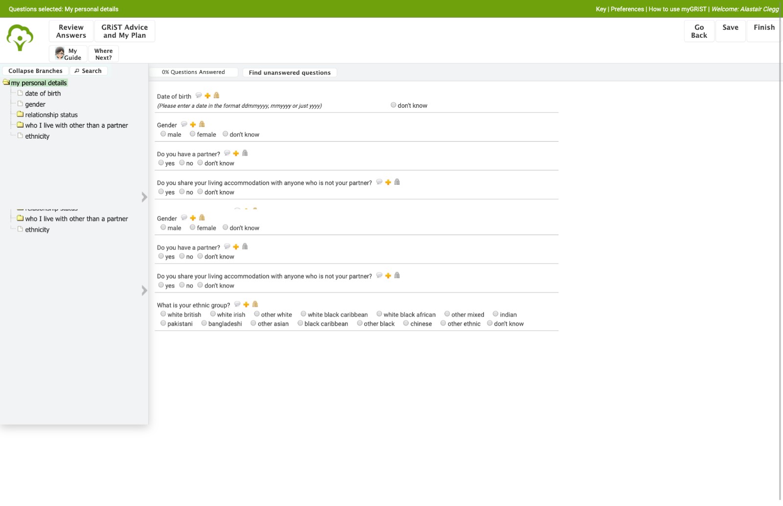 The old full assessment: a long page of small questions and radio buttons