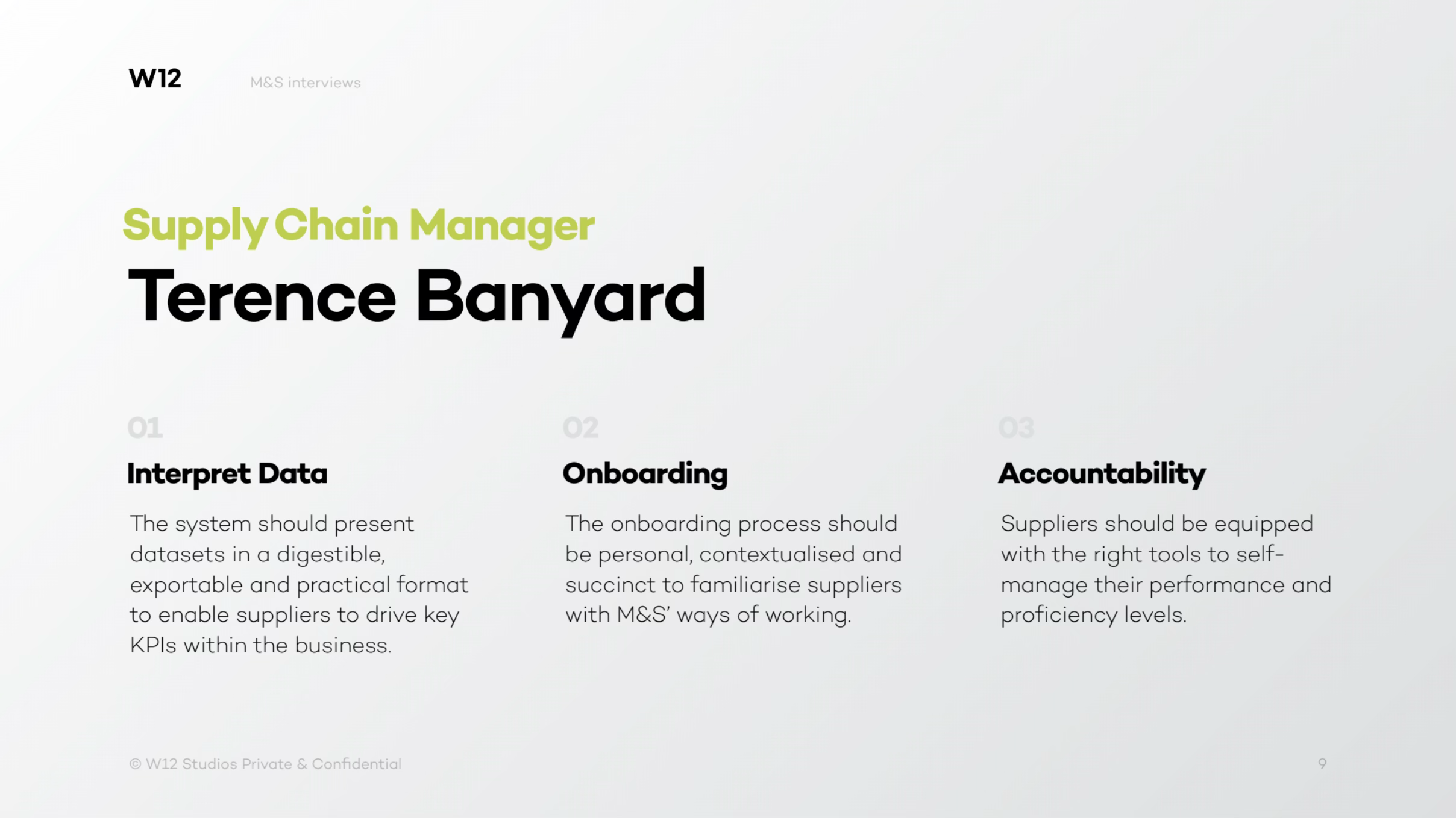Stakeholder profile — Supply Chain Manager: interpret data, onboarding, accountability
