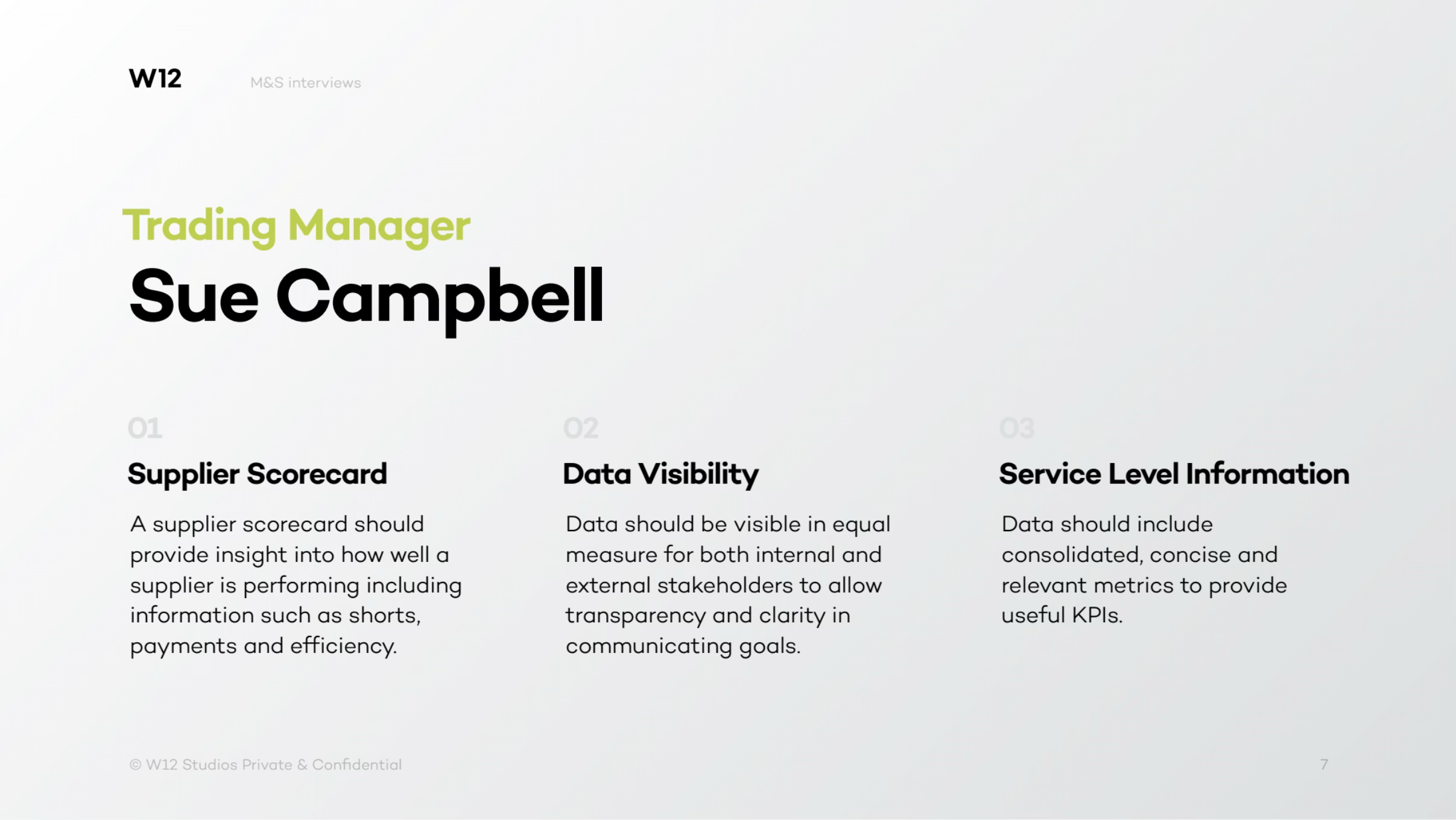 Stakeholder profile — Trading Manager: supplier scorecard, data visibility, service level information