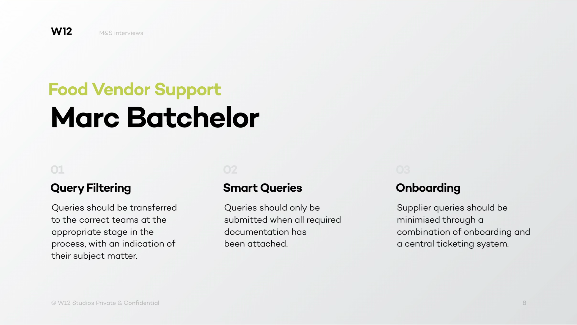 Stakeholder profile — Food Vendor Support: query filtering, smart queries, onboarding