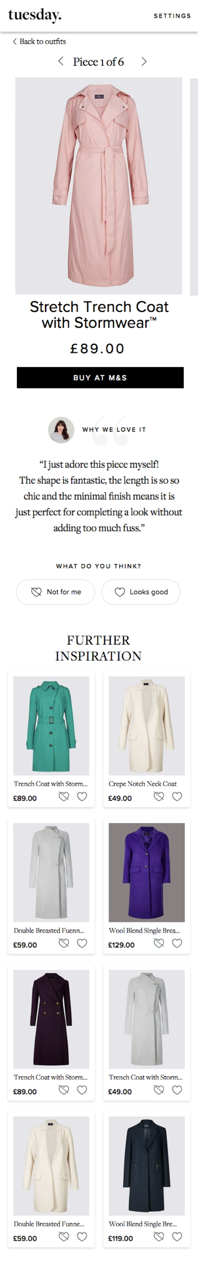 A product page — price, buy at M&S, why we love it, and further inspiration