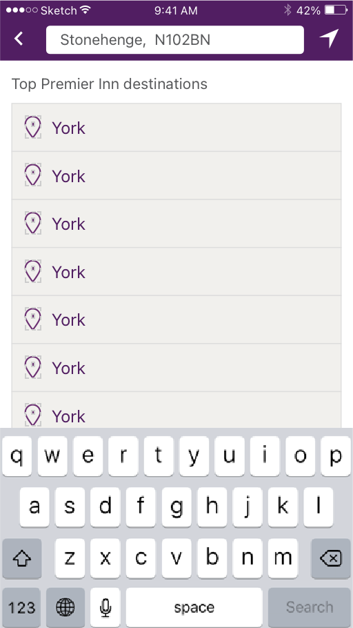 iOS design: Search, with top destinations for new users