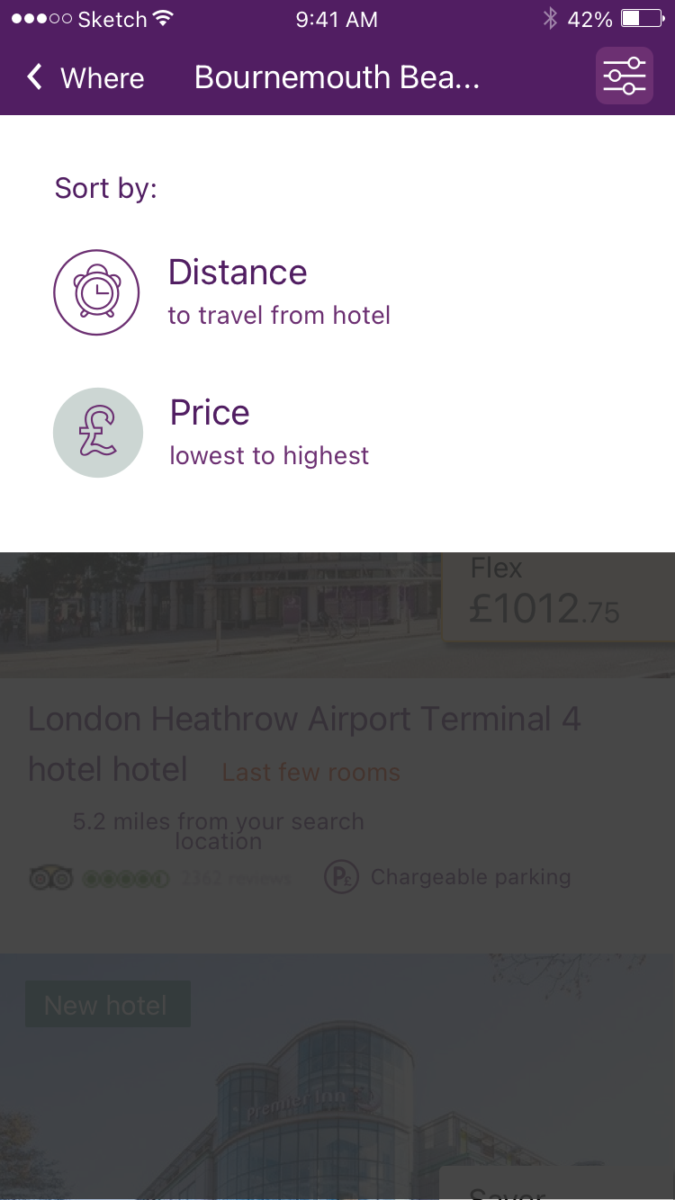 iOS design: Sort by distance or price