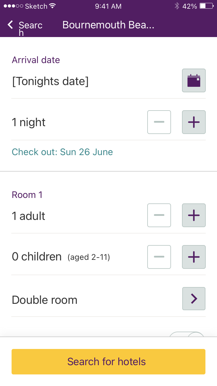 iOS design: Dates, nights, guests and room type