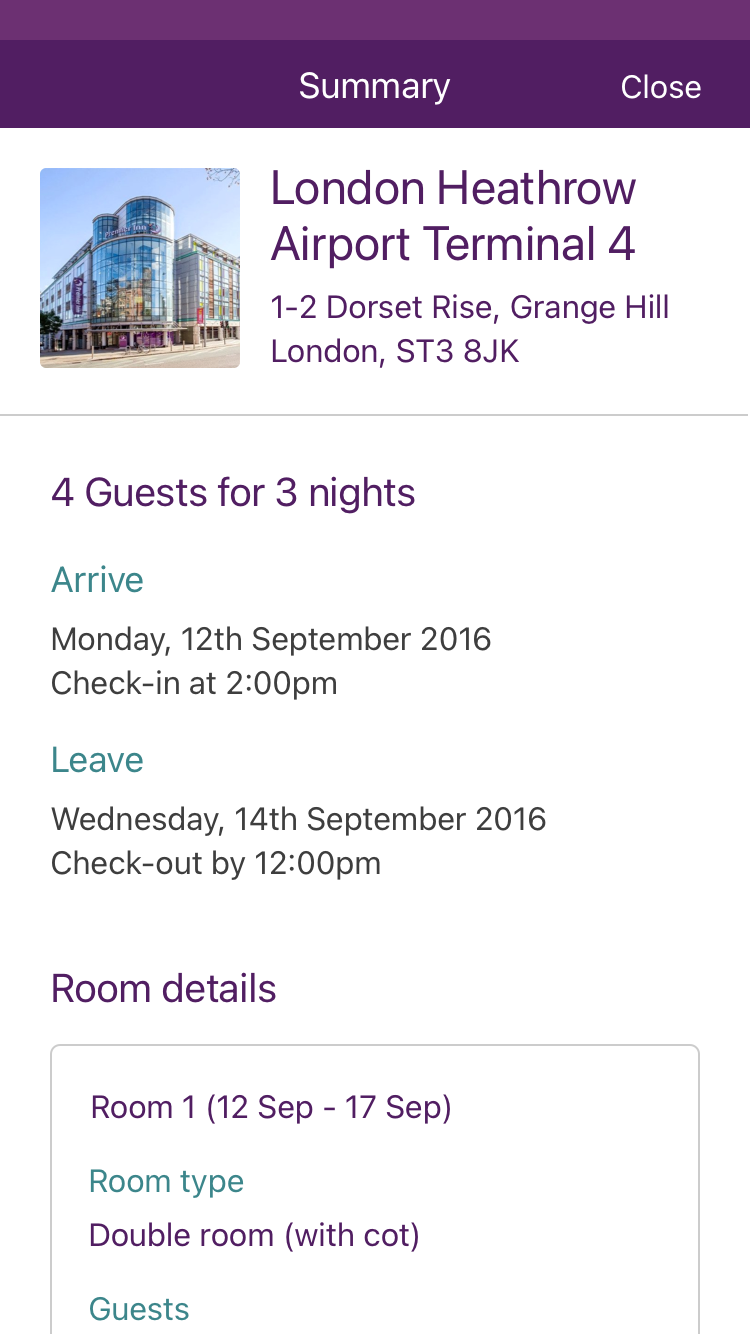iOS design: Booking summary