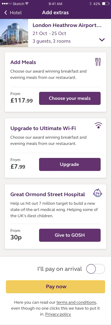 The finished iOS Add extras screen