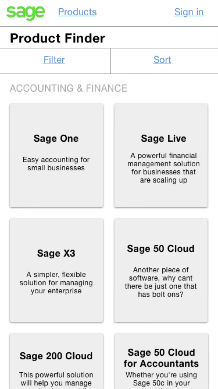 Iteration 1 of the All Products page