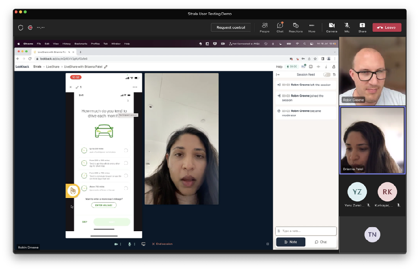 Dry-run testing session with an AKQA researcher, prototype shared on screen