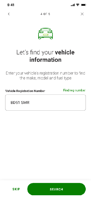 Final UI: vehicle question — registration number lookup