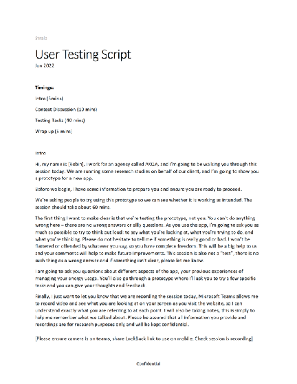 The user testing script
