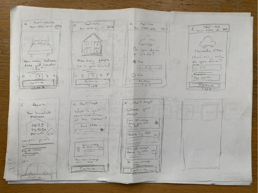 A second sheet of onboarding sketches, further worked up
