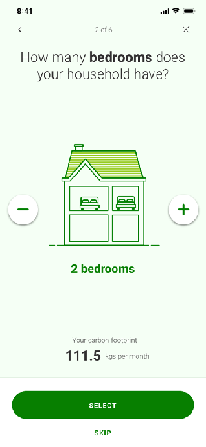 Wireframe: how many bedrooms does your household have, with the house illustration filling up