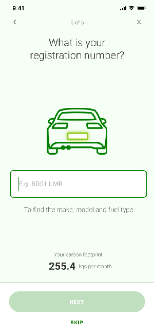 Wireframe: vehicle registration number question